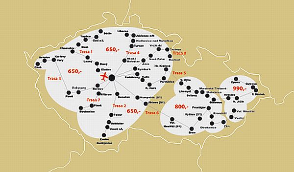 Orientační mapka transferů pro sezonu katalogů V ZIMĚ K MOŘI a EXOTIKA 2010/11