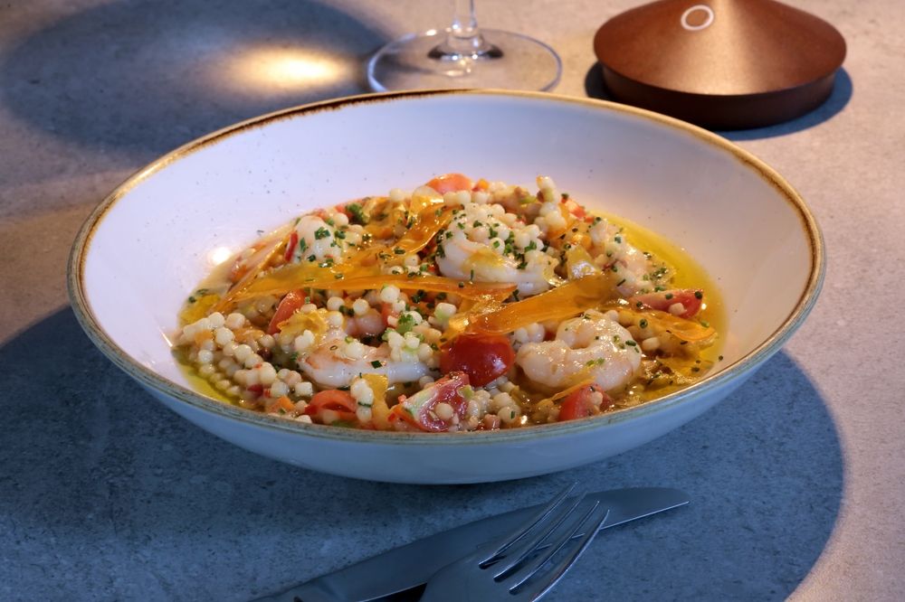 Krevety s fregolou a bottargou 