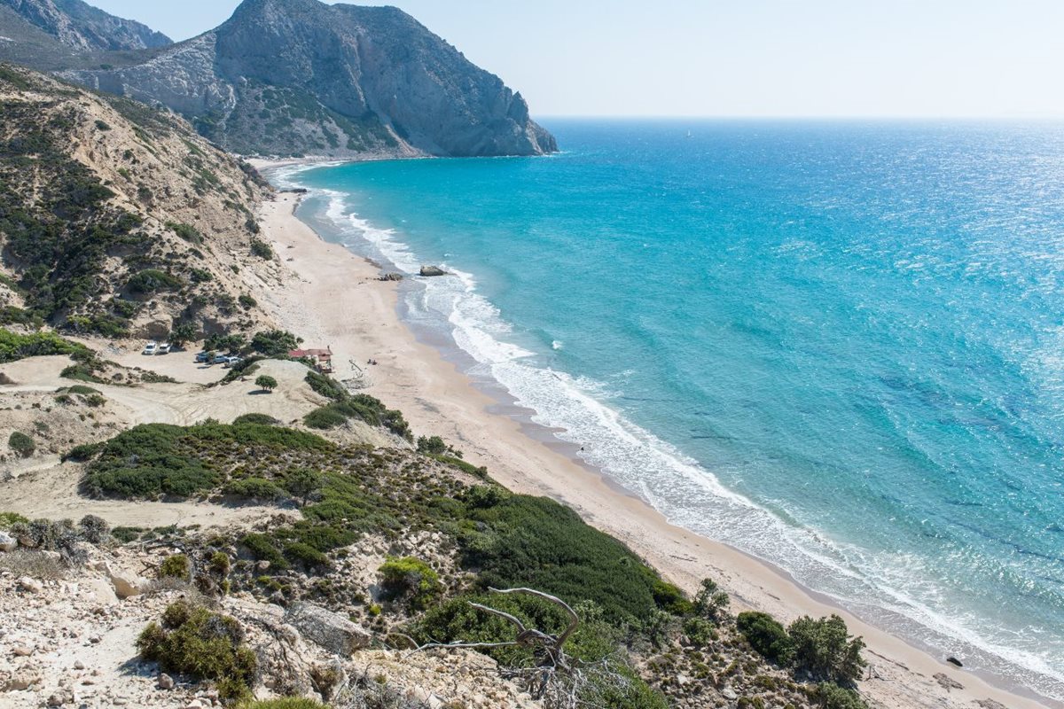 Jihozápadní pobřeží Kosu, pláž Cavo Paradiso, Řecko