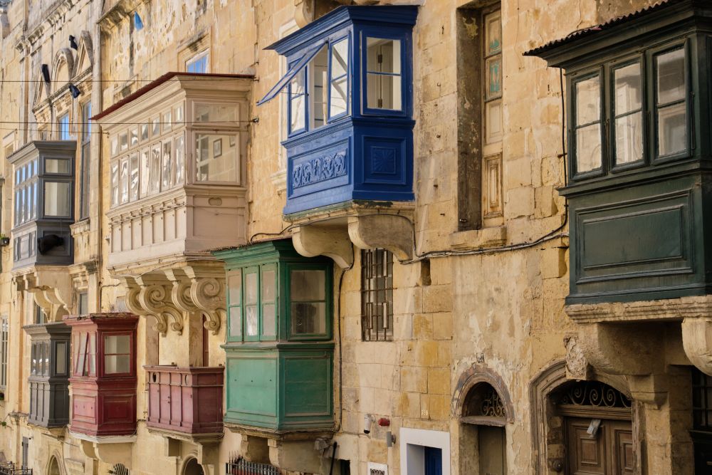 Tradiční dřevěné balkony, Valletta, Malta
