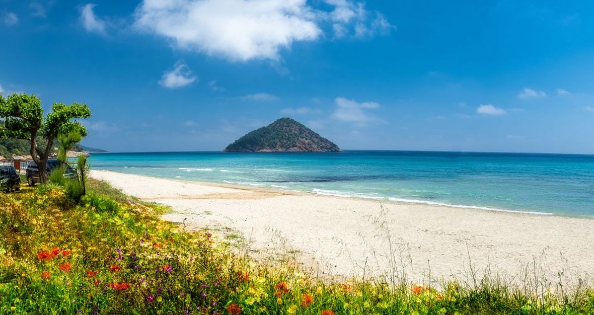 Pláž Golden Beach na ostrově Thassos