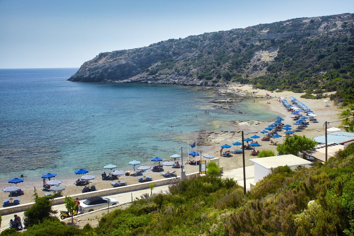 Nudistická pláž ve Faliraki, Rhodos