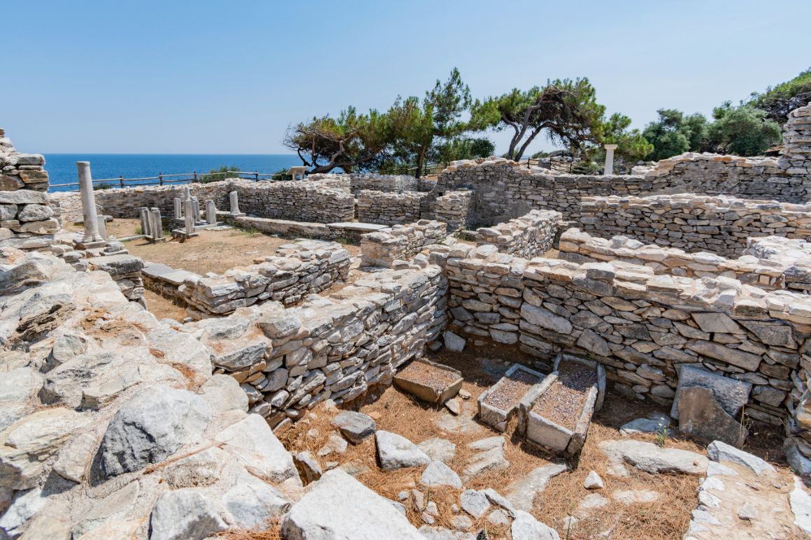 Antické ruiny v Aliki, Thassos, Řecko